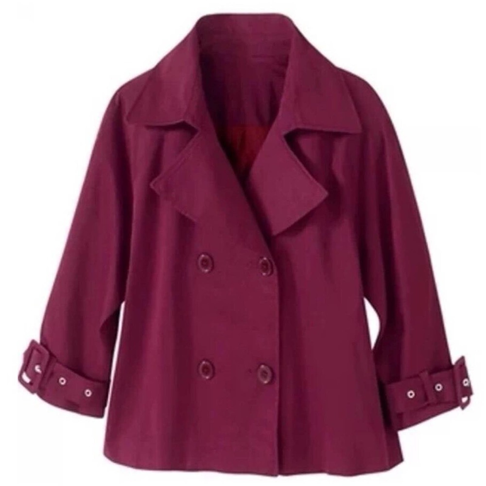 NEW Spiegel‎ Signature Dark Wine Double Breasted Sateen Short Trench Jacket 6 8